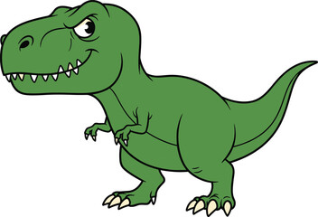 Cute Green Tyrannosaurus Rex Cartoon Vector Illustration, Friendly T-Rex Dinosaur Character, Prehistoric Animal Icon for Kids Education Design Project Template © MdShahadot