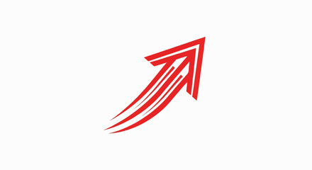 Dynamic red arrow points upwards with trailing lines, symbolizing growth and progress