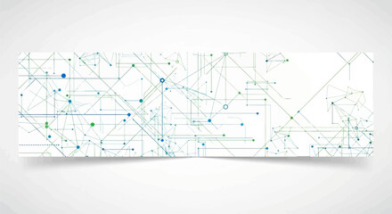 Abstract network of lines and dots, with blue and green hues