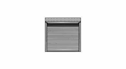 Gray metal security door with horizontal slats and a bolted top bar