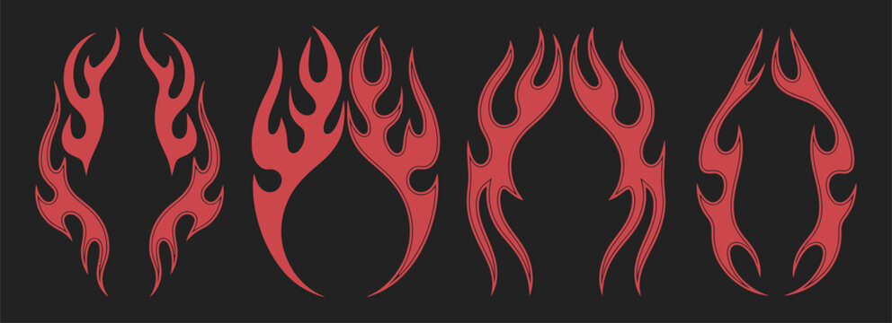 Gothic frame, tribal fire and swirl border, Y2K fantasy oval, dark vintage ornate red element, mystic vector illustration.