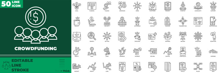 Crowdfunding Line Editable Icons set