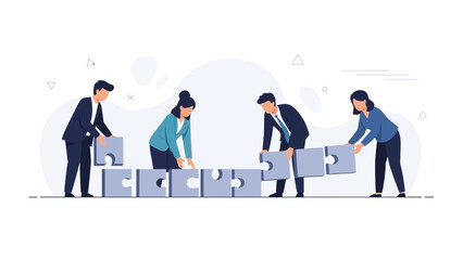 Fototapeta premium Teamwork assembling puzzle pieces for business success and strategy