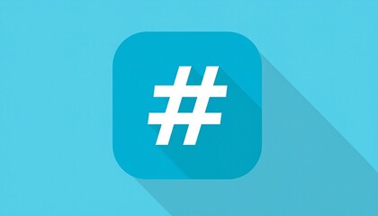 Obraz premium 3D blue hashtag symbol on white background, tilted dynamic design, modern digital communication, social media icon, clean minimal composition, online trend aesthetic.