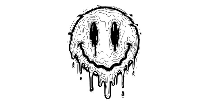 Melting Smiley Face Retro Y2K Silhouette