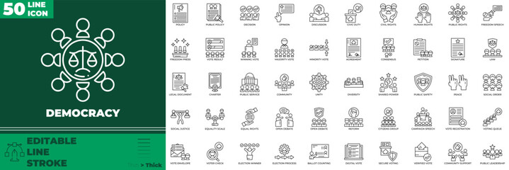 Democracy Line Editable Icons set