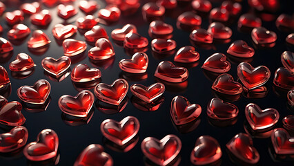 Sparkling Ruby Hearts Luxury Reflection Dark Table