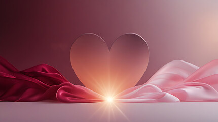 Radiant Light Burst Behind Pink Maroon Silk Heart