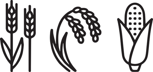 Obraz premium Wheat and Crop Line Icon – Agriculture, Farming, Nature Symbol