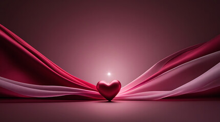 Elegant Ruby Heart Between Flowing Crimson Silk