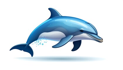 Obraz premium A vibrant blue dolphin leaps joyfully from the water, captured in a dynamic, isolated studio shot.