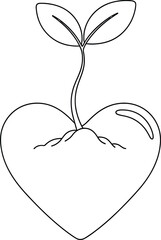 Growing plant in heart shape soil