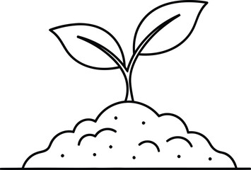 Simple line drawing of a seedling growing in soil
