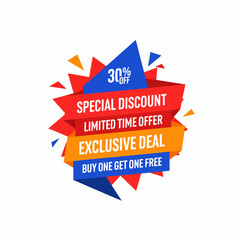 vector illustration of a sale tag, Bright Discount Badge Featuring 30% Off Promotion