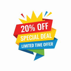 20% off Special offer mega sale tag, set of banner elements for website and advertising