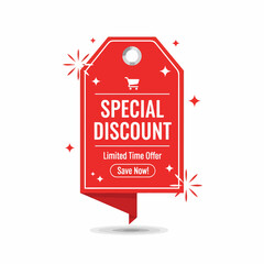 Realistic red sale labels, discount price tags. Paper gift label with rope, promotional sales hanging tag vector illustration.