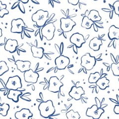 Fototapeta premium Vintage blossom seamless pattern. Rustic cottage style repeat design with flowers, leaves and dots for fabric, wrapping, textile print.
