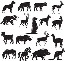 Fototapeta premium Wild and Domestic Animal Silhouette Vector Set