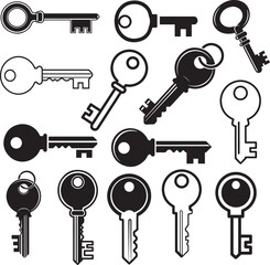 Security and Access Key Vector Silhouette Set