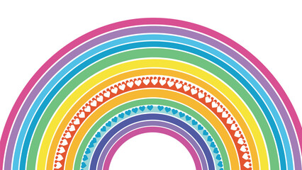 Obraz premium Colorful rainbow illustration features multiple arched bands and two rows of small heart shapes for a cheerful and whimsical artistic theme.