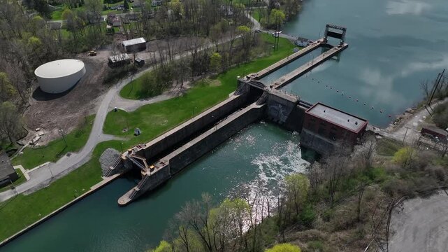 Seneca Falls, NY Lock and Dam part of Erie Canal system featuring double chamber design connects Seneca and Cayuga Lakes Central New York State