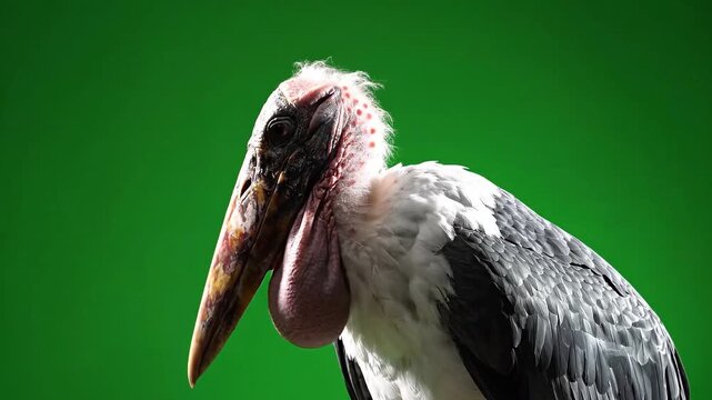 Close up of a shoebill stork with a distinctive large beak and plumage