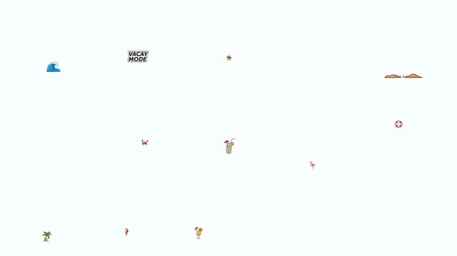 IN OUT Summer Sticker Animation Loop ON TRANSPARENT BACKGROUND : 13 Tropical Icons for Vacations and Beach Vlogs 