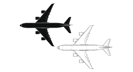 Airplane silhouettes a dark solid form and a light outline