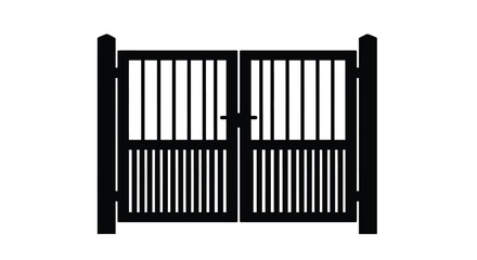 Black and white illustration of a symmetrical wrought iron gate