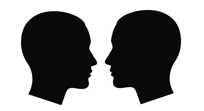 Silhouette profiles of two faces looking at each other creating a visual illusion