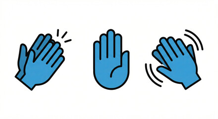 Obraz premium Clapping, stop, and waving hand gestures represented by blue flat icons