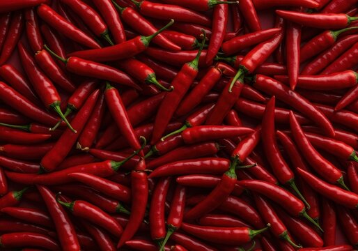 A vibrant, deep red tapestry of endless, extremely spicy chilli peppers representing infinite culinary heat and fiery flavor, eternity, red, gastronomy