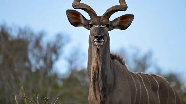 Majestic male greater kudu in natural bushland