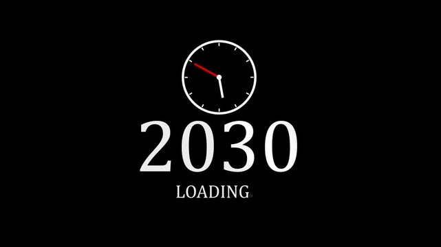 2030 Loading Planning Concept,2030 Loading Concept with Clock Timer on Dark Background &ndash; Future Time Progress, Countdown, Waiting Status and New Year Technology Indicator, with video animation.