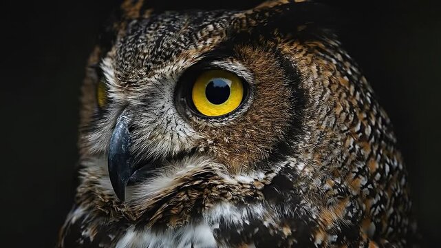 Close up Short eared Owl with Intense Yellow Eyes Symbolizing Nocturnal Wildlife and Nature Conservation