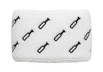 White sports wristband with repeating black bottle cap pattern, isolated on white background.
