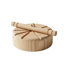 Handcrafted wooden cheese press with rolling pin, symbolizing traditional craftsmanship.