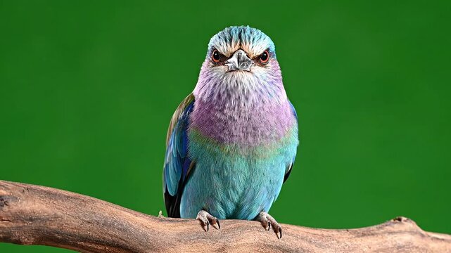 Parrot Perched on a Branch with Vibrant Purple and Blue Feathers