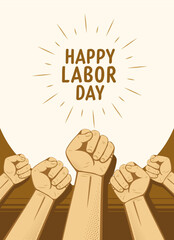 Happy Labor Day banner design with hands of worker.
