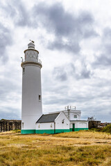 Hurst Point Lighthouse and Hurst Castle over Hurst Spit, Milford on Sea, Lymington, Hampshire, England