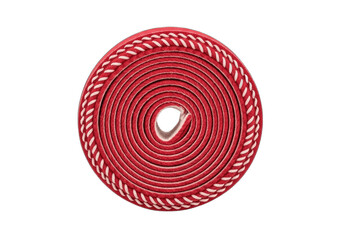 Red coiled leather strap with white stitching design