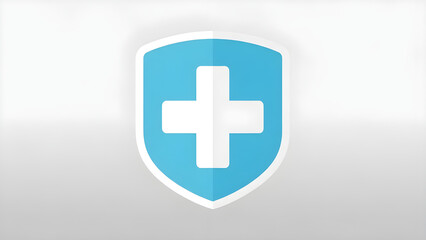 Obraz premium Blue shield with white medical cross icon, health protection symbol, security and safety emblem, healthcare logo element isolated PNG with Transparent Background