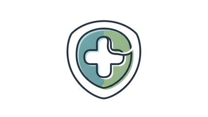 Obraz premium Medical cross shield icon, health protection logo, healthcare security symbol, pharmacy safety emblem, green and blue line art design isolated PNG with Transparent Background