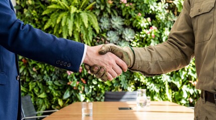 Business partnership agreement formal handshake signifies successful collaboration and mutual understanding