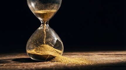 Close-up shot of an hourglass with sand pouring out, symbolizing the passage of time