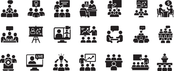   Conference and meeting icon set for business training, team brainstorm, seminar and interview, vector EPS. © Md.Ataullah
