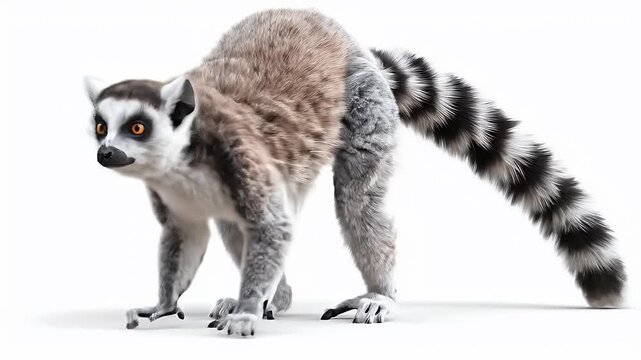 Ring-tailed lemur in various poses on a white background.