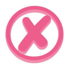 Obraz premium 3D Cross Mark Icon in Circle in Pink Color for Cancel, Close, Error, UI UX and App Interface Design – Transparent Background