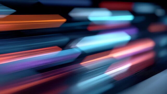 Colorful light streaks move in different directions creating an abstract pattern on a dark background during a digital art session at a studio or creative space