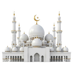 Obraz premium Grand White Mosque with Golden Crescent on Transparent Background